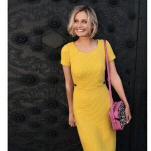 Boden Cordelia Ottoman Ribbed Knit Sheath Dress 8R/12R Mustard Yellow Cotton UK